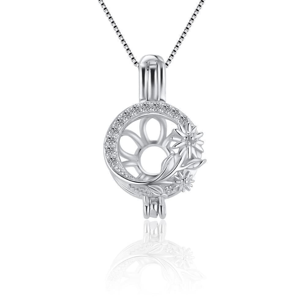 8738 925 Sterling Silver CZ Bloom Cage Pendants Crafting Charm for DIY